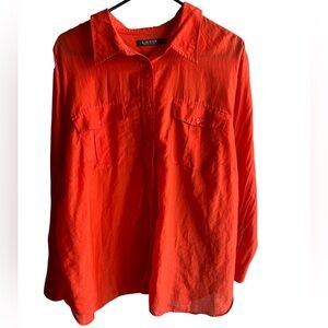 Lauren Ralph Lauren Lightweight Orange Cotton Silk Blend Button-Up Shirt Size 3X